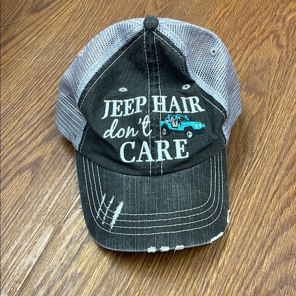 Accessories - Black and Gray Jeep Hair Don't Care Distressed Cap